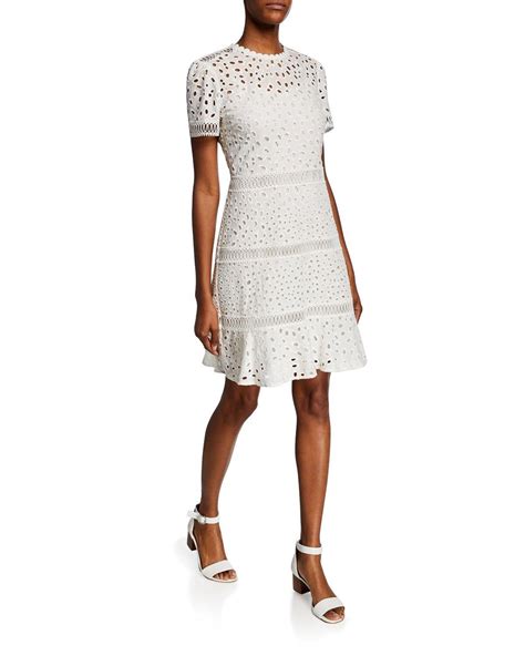 michael kors eyelet short sleeve dress|Michael Kors lace dress.